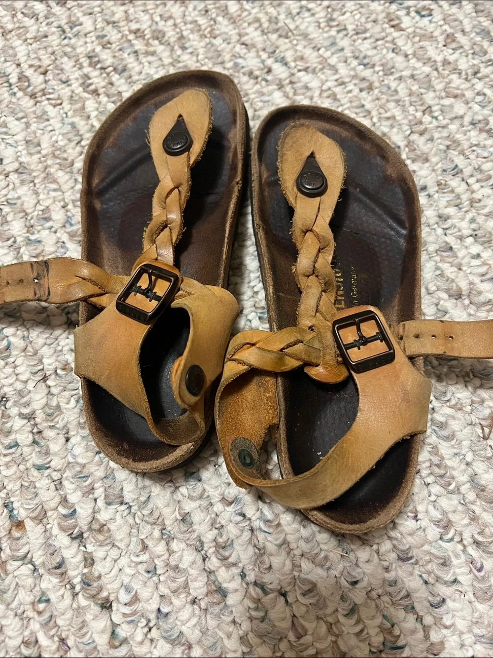Birkenstock Kids Tan Braided T‑Strap Sandals